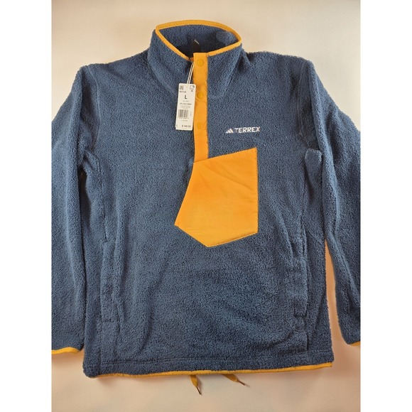 ADIDAS TERREXXPLORIC High-Pile-Fleece Pullover Jacket Large New Blue $140msrp